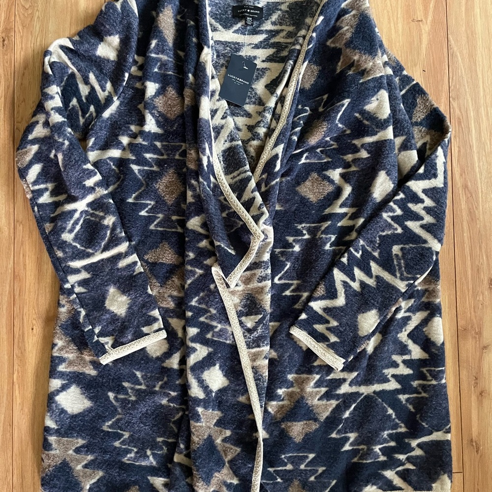 Lucky Brand Blue and Tan Patterned Cardigan NWT SZ Medium